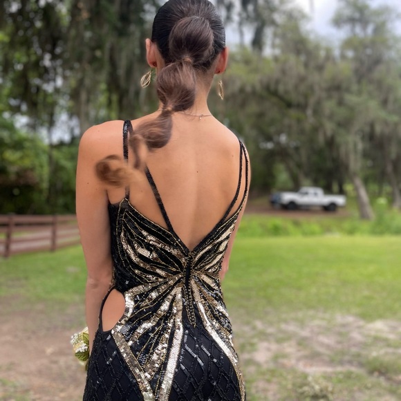 COPY - ELETA Black & Gold Butterfly, Fully Beaded & Sequined Prom Dress - Picture 5 of 7